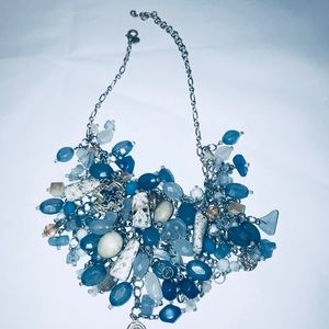 Blue Multiple Stone and Charm Statement Necklace